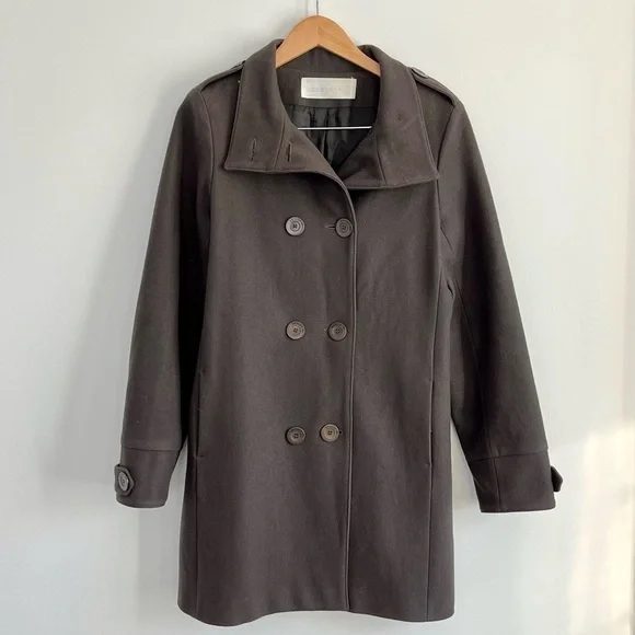 Sessùn New Haven Wool Long Brown Double Breasted Pea Coat - Picture 11 of 13